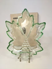 Vintage Tiara Glass Leaf Divided Relish Serving Dish Chantilly Green