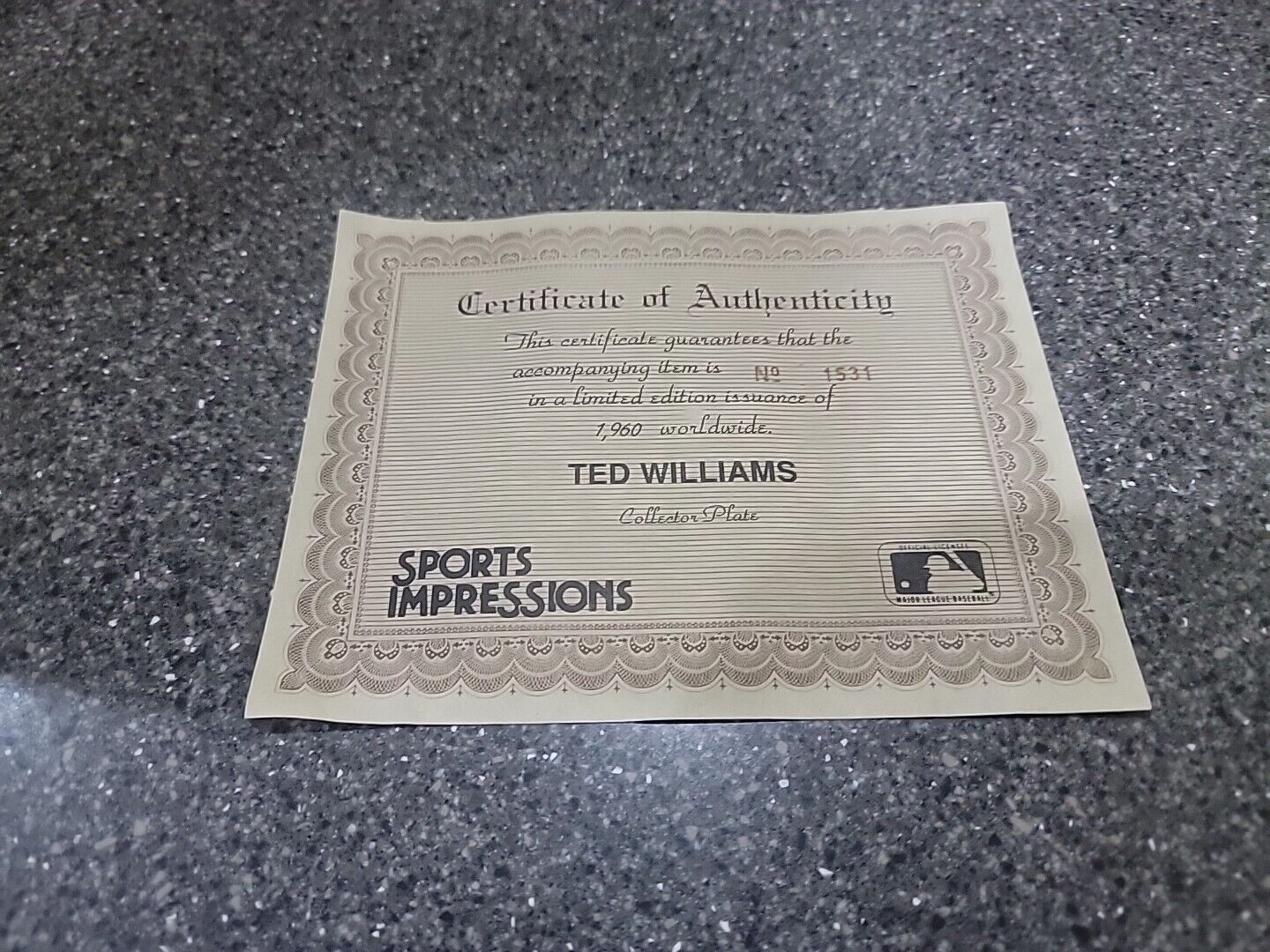 1990 Sports Impressions Baseball Plate Ted Williams Ex Cnd w/ BOX Ser# 1351/1960