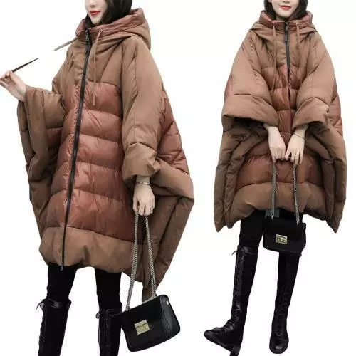 Womens Oversized Down Puffer Cape Coat Hooded Maxi Cloak Jacket Winter Thicken