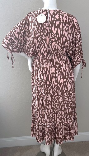 Umgee USA Animal Print Ruffle Trim High Low Dress Pink Brown Plus XL 1XL 2XL New - Picture 4 of 4