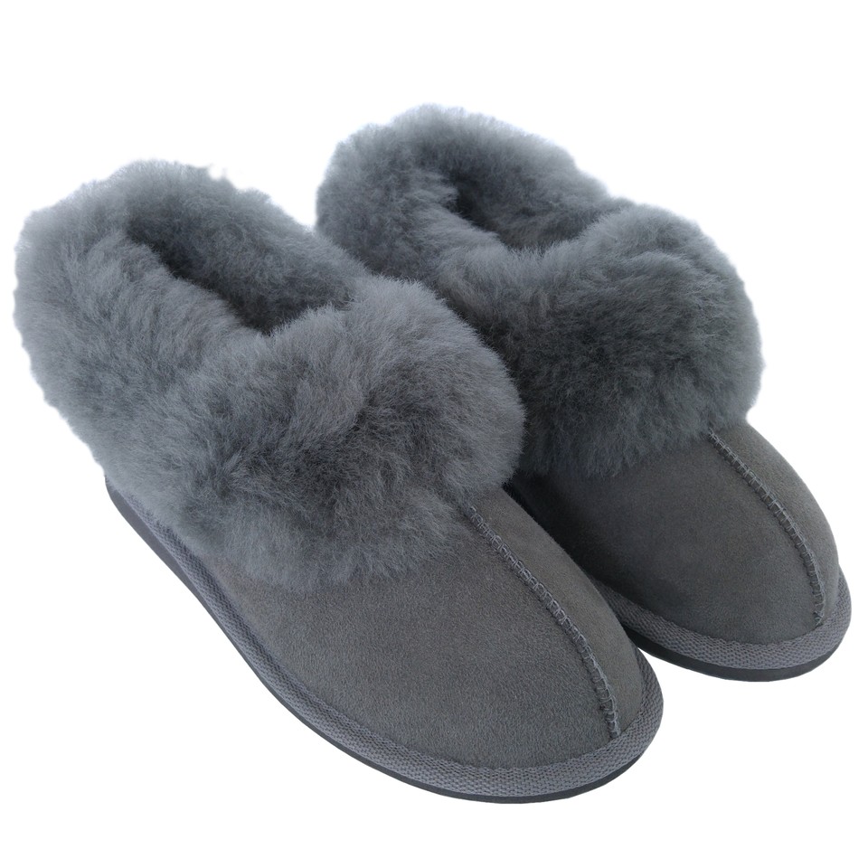 Grey - Handcrafted Women's Leather Slippers with Suede 19