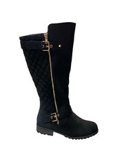 Forever Mango Black Fashion Leather Two Buckles Knee High Riding Boots size7.5