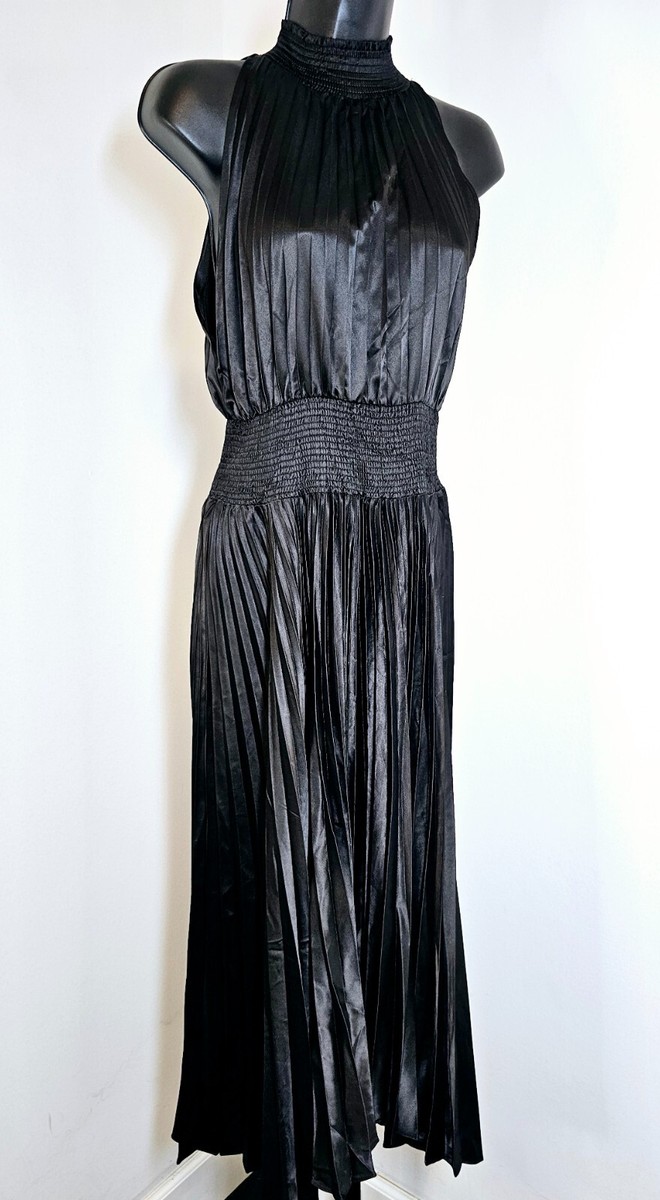 Lizard Thicket Silk Pleated Sleeveless Halter Top Black SZ