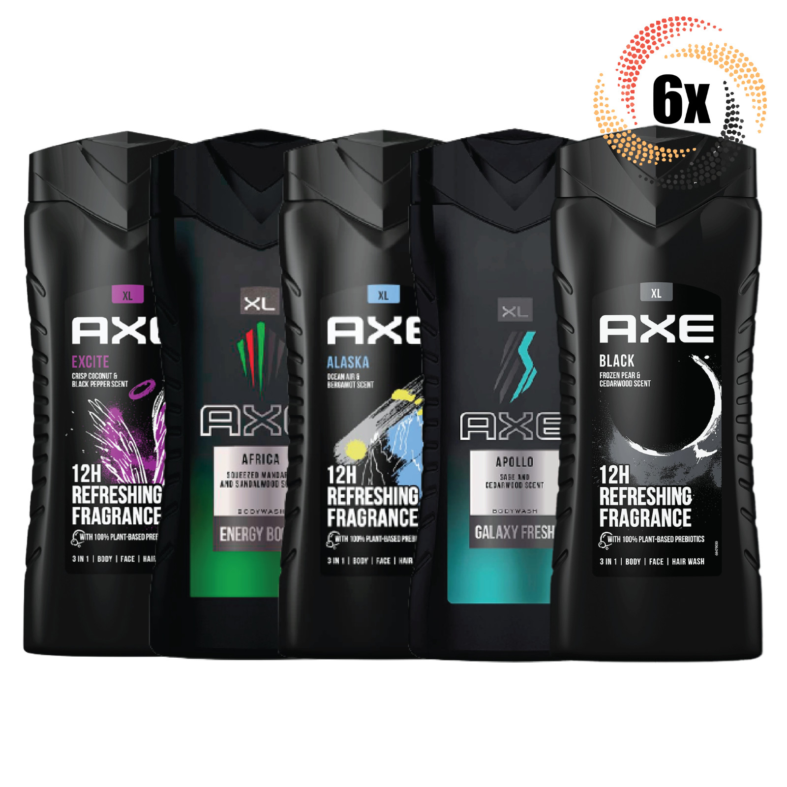 6 флаконов для мытья тела лица и волос AXE 3в1 Variety 400 мл Смешивайте и сочетайте 8890₽