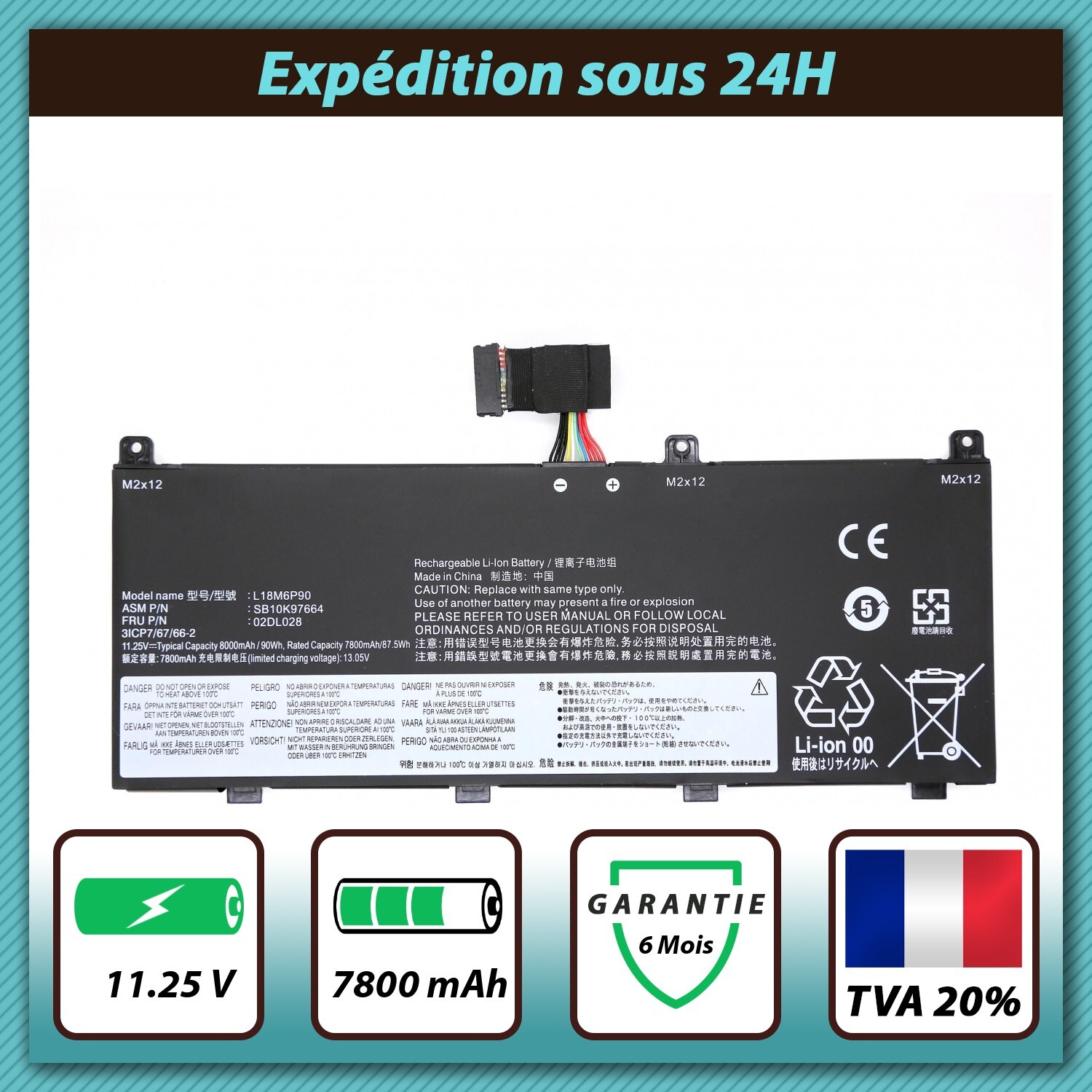 Batterie PC portable Lenovo 5B10W13901 L18M6P90 bloc alimentation interne 11.25V