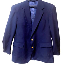 Seville Row Men 44L Navy Wool Suit jacket Blazer Gold buttons Single Breasted