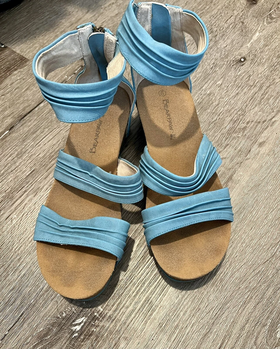 Bearpaw Blue Gladiator Sandals With Cork Heel Sz 9