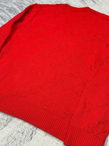 Authentic Balenciaga Sweater Allover Logo Red Knit Cotton size M - Picture 10 of 10