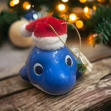 Kurt Adler Baby Shark Christmas Hanging Ornament with Santa Hat Blue 4 in New