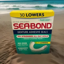 Sea Bond Secure Denture Adhesive Seals, Fresh Mint Lowers, 30 Count