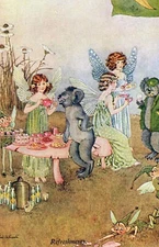 Ida Outhwaite fairies 'Refreshments' Vintage Postcard COPY