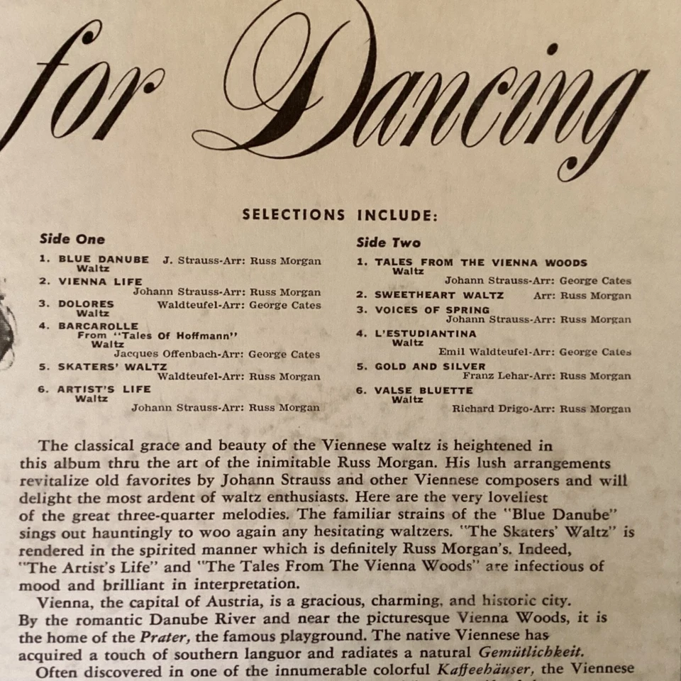 Russ Morgan & His Orchestra “Viennese Waltzes For Dancing” 33 1/3 rpm LP, DL8582 - Image 3 of 4
