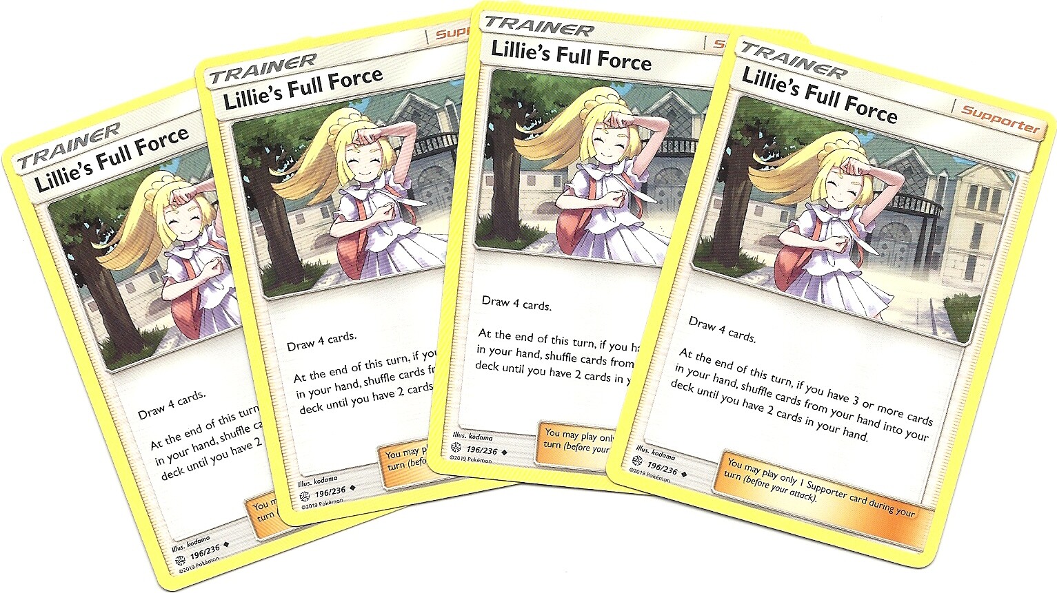 4x LILLIE'S FULL FORCE 196/236 -COSMIC ECLIPSE Pokemon Card-Trainer PLAYSET-NM/M