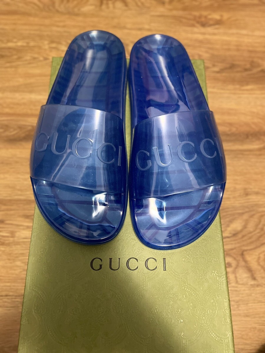 GUCCI Men's Slide Sandals - Gucci Logo, Transparent Blue