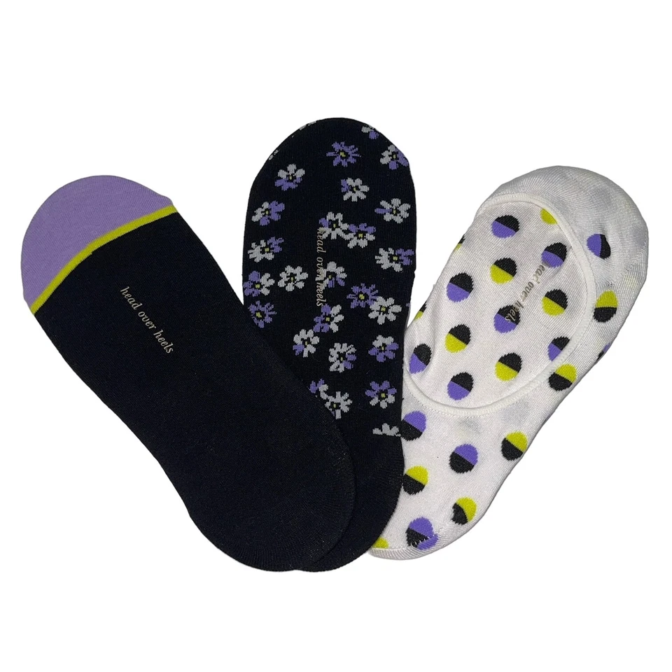 Calcetines Kate Spade No Show Forrados Púrpura Blanco 3 Pares Lunares Florales Talla 4-10 Foto 3 de 4