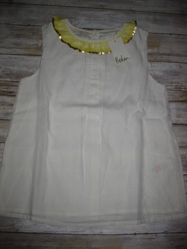 NWT Mini Boden girls 9 10 Sparkly Yellow Gold Sequin Trim Ivory Top Shirt - 第 1/4 張圖片