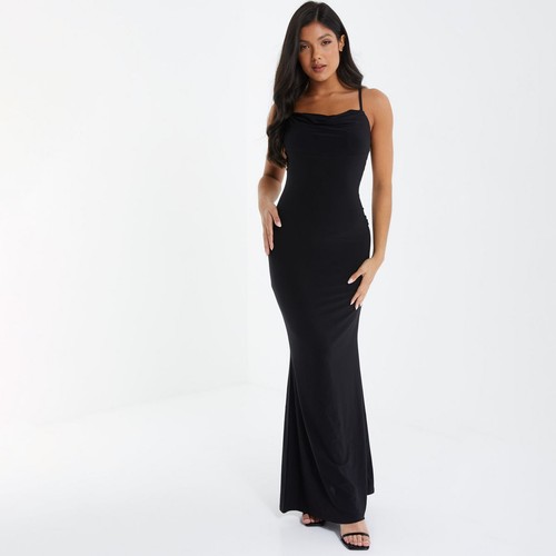 RRP £37, NEW QUIZ Ity Cowl BLACK STRAP Maxi Dress, SZ 14 - 第 1/3 張圖片