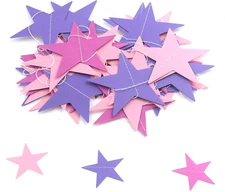 Star Bunting Garland Pink & Purple Twinkle Star Hanging Garland Birthday Party D