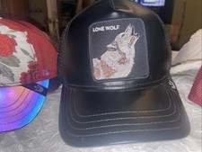 Goorin Bros The Farm Animal Trucker Navy Leather LONE WOLF PACK BOSS Snapback