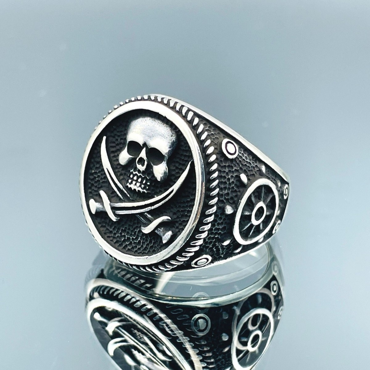 Silver Skull Pirate Ring Men,Skull Handmade Ring,Pirate Double