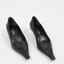 Prada Black Leather Pointed Square Toe Kitten Heel Pumps Size EU 37 / US 7