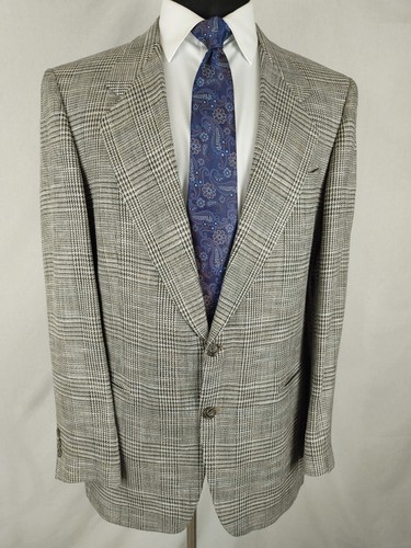 Vintage Pierre Cardin Mens 42L Sport Coat Jacket Blazer Glen Plaid 2-Button Silk - Picture 12 of 20