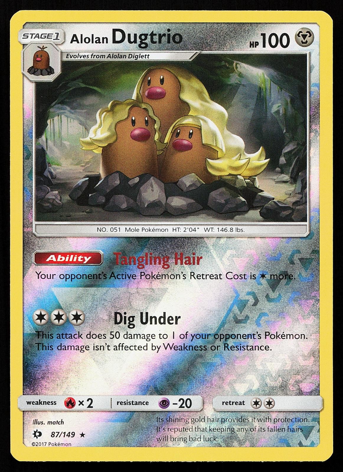 Alolan Dugtrio 87/149 Reverse Holo Rare Sun & Moon Base Set Pokemon Card