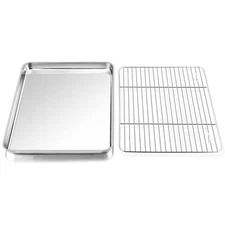 P&P CHEF 12.5 Inch Baking Sheet Pan with Rack Set, Stainless Steel Cookie Tray