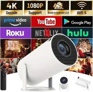 4K Mini Projecteur LED 1080P WiFi 6, BT 5.2 Portable Home Theater Android & Netflix