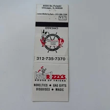 Izzy Rizzy's House Of Tricks Magic Chicago IL Vintage Matchbook Cover STK2-ZM2-1