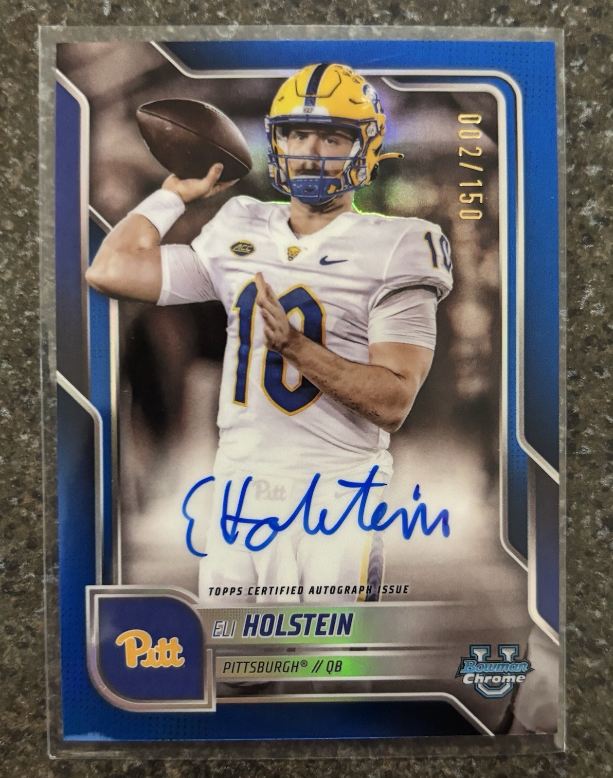 Eli Holstein Auto 2025 Bowman Chrome U /150 Blue Refractor BCA-EHO Pitt Panthers