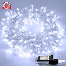 33Ft 100 LED White Twinkle String Lights - 8 Modes Clear Wire, Indoor/Outdoor