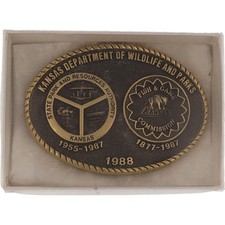 Brass Kansas Department Wildlife Parks State Authority Nos Vintage Belt Buckle