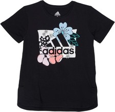 adidas Sportswear Crewneck Roll Sleeve Floral Logo Tee Big Girls L 14 Black