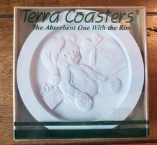 Vintage Terra Coasters Set of 4 Naturally Absorbent Stone NIB Holiday Christmas