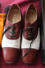 Leather Oxford Shoes, Brown  White Spectator Style, Made in Italy