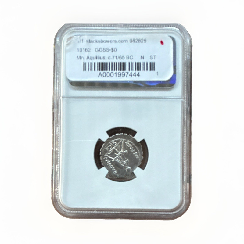 NGC Certified Silver Denarius Mn. Aquillius Serratus Roman Republic c.71/65 BC