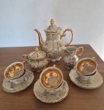 Bavaria Mitterteich Porzellan Mokkaservice 15-tlg. Goldstaffage Blumenmuster TOP
