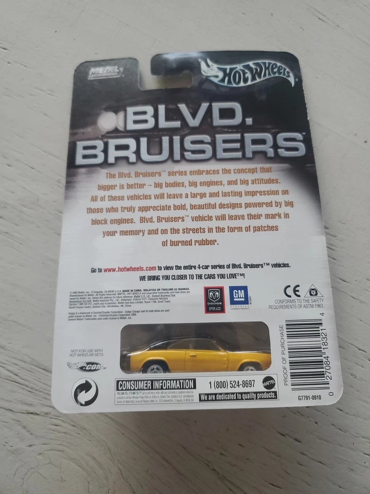 Hot Wheels Blvd. Автомобиль Bruisers серии 4/4 Affinity 1969 Dodge Charger желтый - Изображение 2 из 3