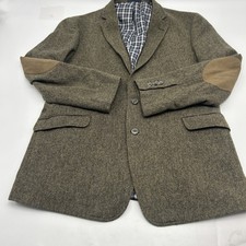 Jos A Bank Sport 1905 Blazer Coat Brown Herringbone Wool Elbow Patch 44L