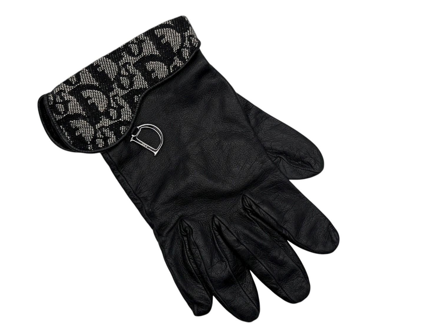 Christian Dior Trotter Line Gloves Canvas Jeepskin D Charm Navy Black Auth Used thumbnail 6