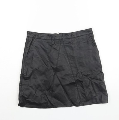 Glassons Damen schwarz Polyurethan A-Linie Rock Größe 10 Reißverschluss