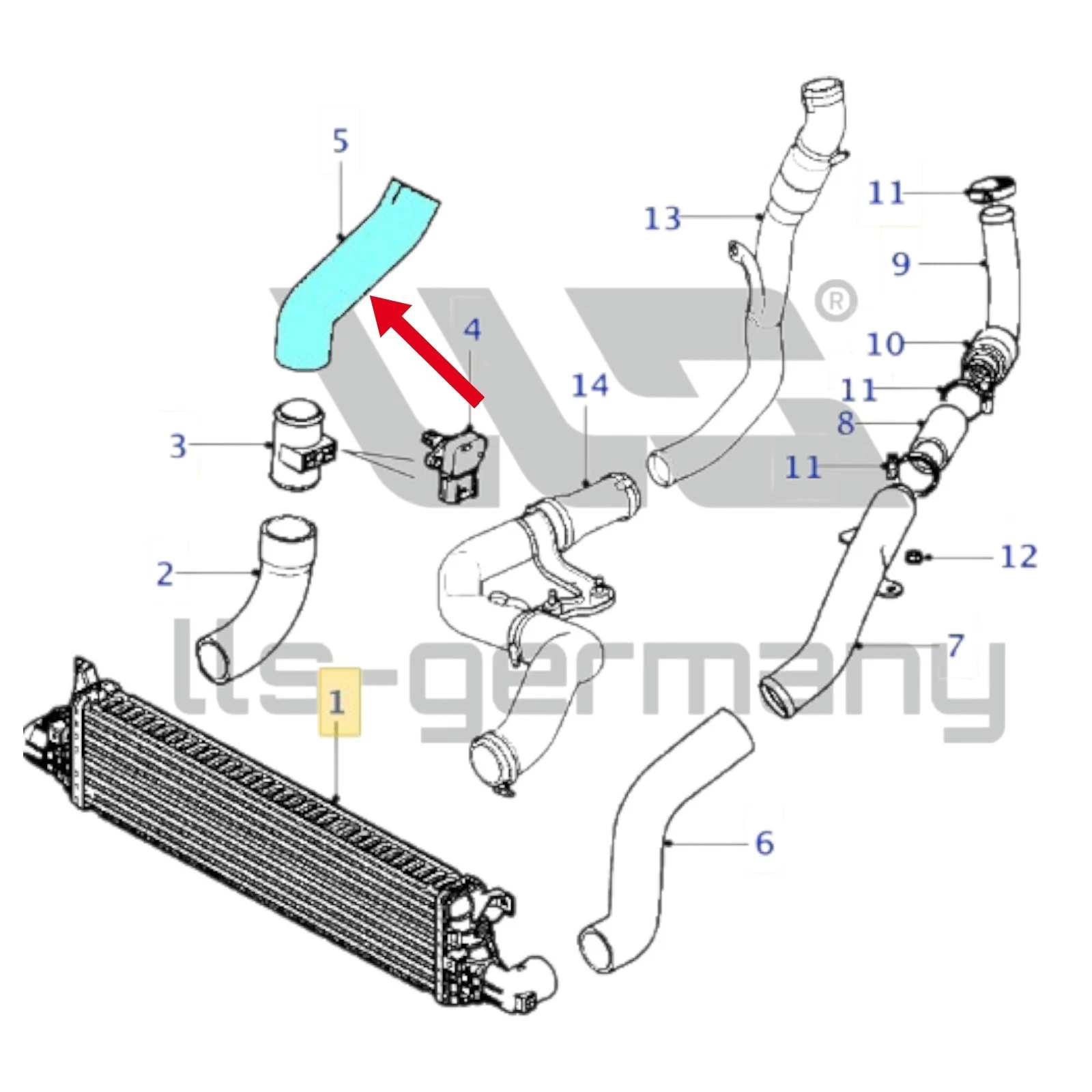 Tubo turbo dell'aria di sovralimentazione per JAGUAR X TYPE 2.0 D 2.2 D 4X439L474AA - Immagine 4 di 4