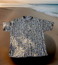 Hilo Hattie 100 Silk Pineapples Flowers Hawaiian Aloha Pocket Shirt Large Vtg.