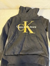 Calvin Klein Boys Size Small 4/6 Hoodie Hooded Sweatshirt Logo Black Pullover
