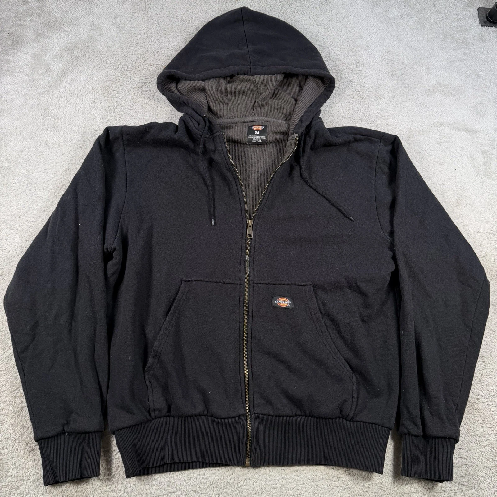 Dickies Hoodie Mens Medium Black Full Zip Thermal Lined Waffle Workwear Jacket