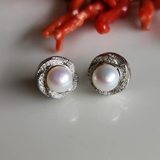 Natural 4A Pearl 12mm Flower Petal Stud Earrings 925 Sterling Silver