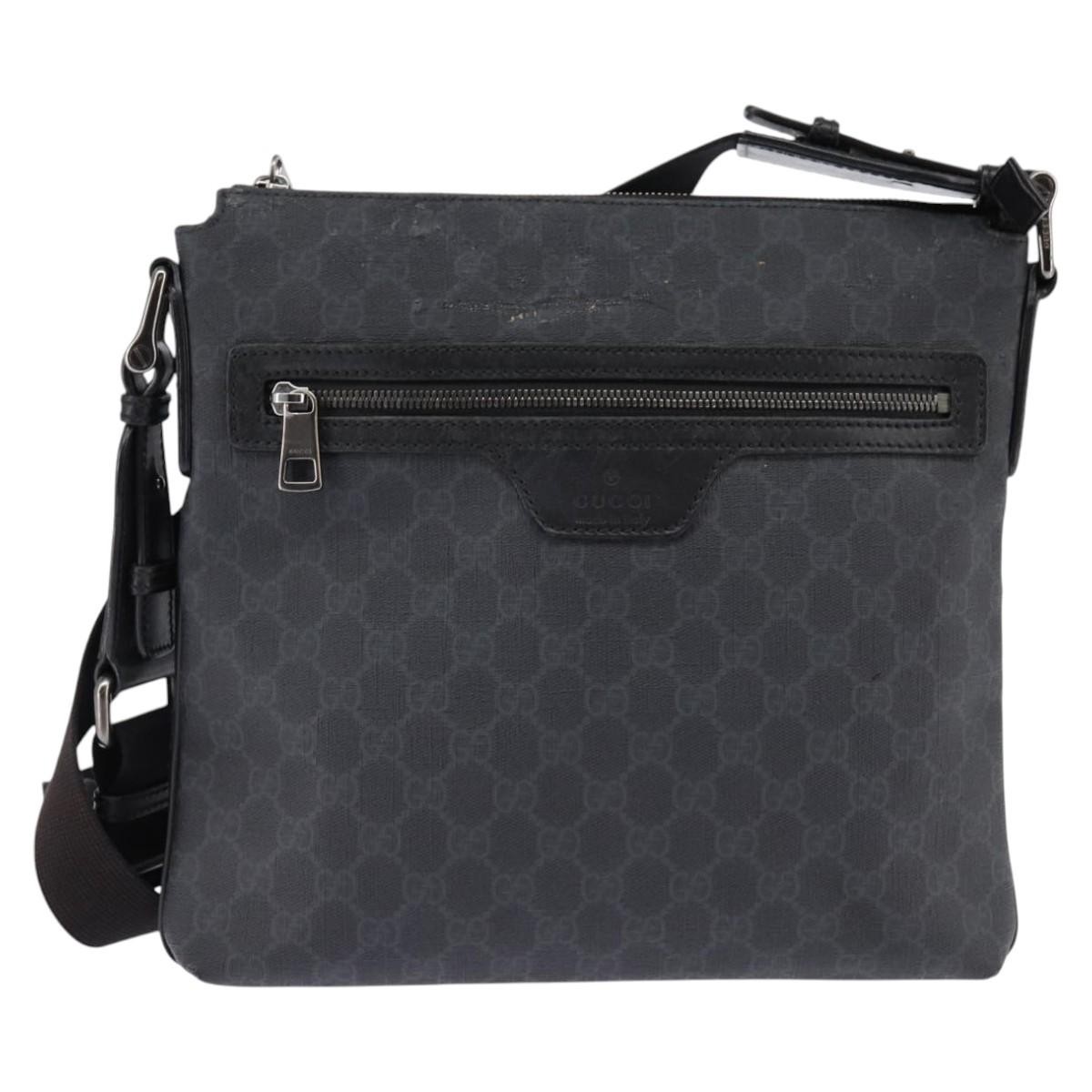 GUCCI GG Supreme Shoulder Bag PVC Leather Black Silver 322279 Auth