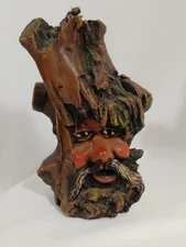 Vintage 70s?  Carved Candle  7” Old Man Face Spirit Tree Sculpture Unique Art