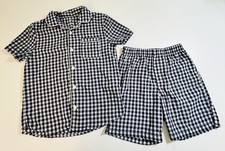 Gap Kids Size 6 Two-Piece Pajamas Navy White Gingham SS Button Up  Shorts EUC